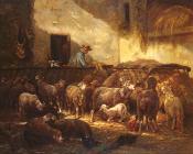 埃米尔 查尔斯 雅克 : A Flock Of Sheep In A Barn